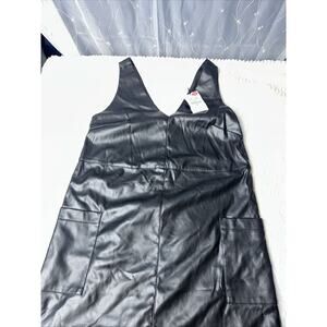 Lefties Black Faux Leather Sleeveless V-Neck Short Sheath Dress Size M